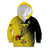 Custom Uganda Football Kid Hoodie Black Crowned Crane Mix Grunge Style - Yellow Color