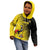 Custom Uganda Football Kid Hoodie Black Crowned Crane Mix Grunge Style - Yellow Color