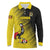 Custom Uganda Football Long Sleeve Polo Shirt Black Crowned Crane Mix Grunge Style - Yellow Color