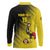 Custom Uganda Football Long Sleeve Polo Shirt Black Crowned Crane Mix Grunge Style - Yellow Color