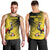 Custom Uganda Football Men Tank Top Black Crowned Crane Mix Grunge Style - Yellow Color