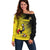 Custom Uganda Football Off Shoulder Sweater Black Crowned Crane Mix Grunge Style - Yellow Color