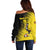 Custom Uganda Football Off Shoulder Sweater Black Crowned Crane Mix Grunge Style - Yellow Color