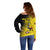 Custom Uganda Football Off Shoulder Sweater Black Crowned Crane Mix Grunge Style - Yellow Color