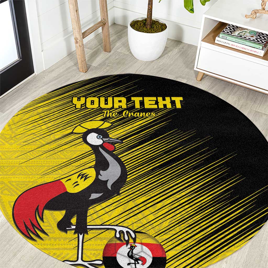 Custom Uganda Football Round Carpet Black Crowned Crane Mix Grunge Style - Yellow Color