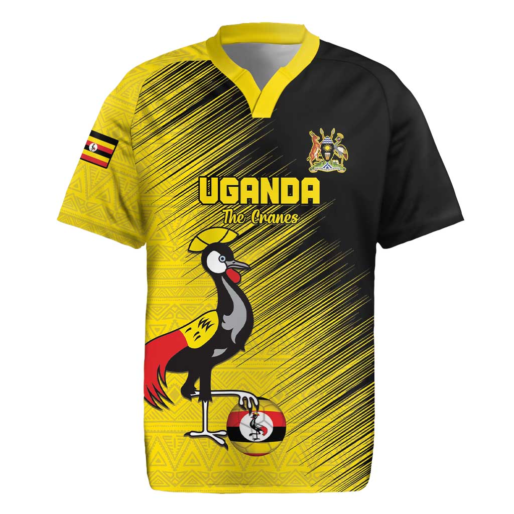 Custom Uganda Football Rugby Jersey Black Crowned Crane Mix Grunge Style - Yellow Color