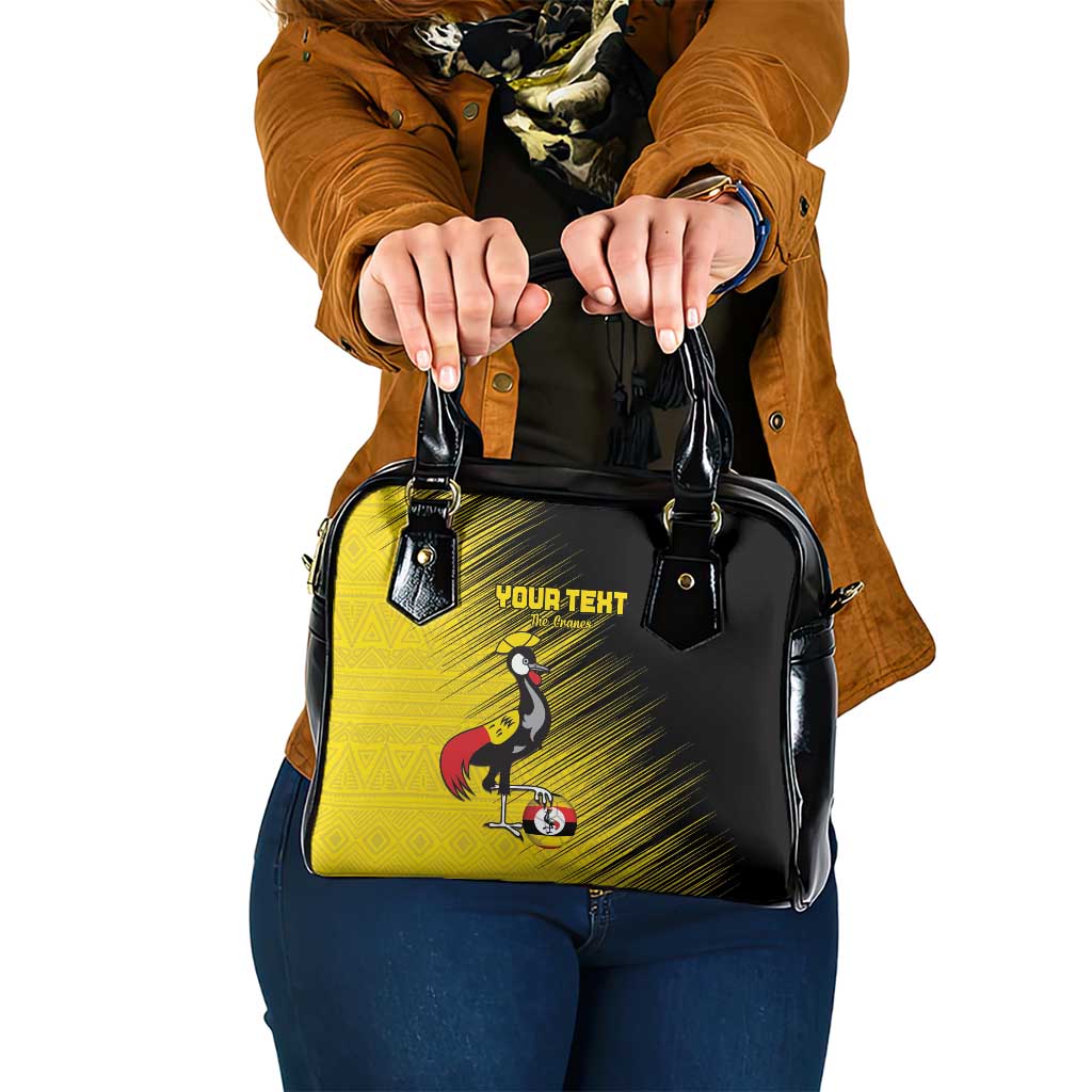 Custom Uganda Football Shoulder Handbag Black Crowned Crane Mix Grunge Style - Yellow Color