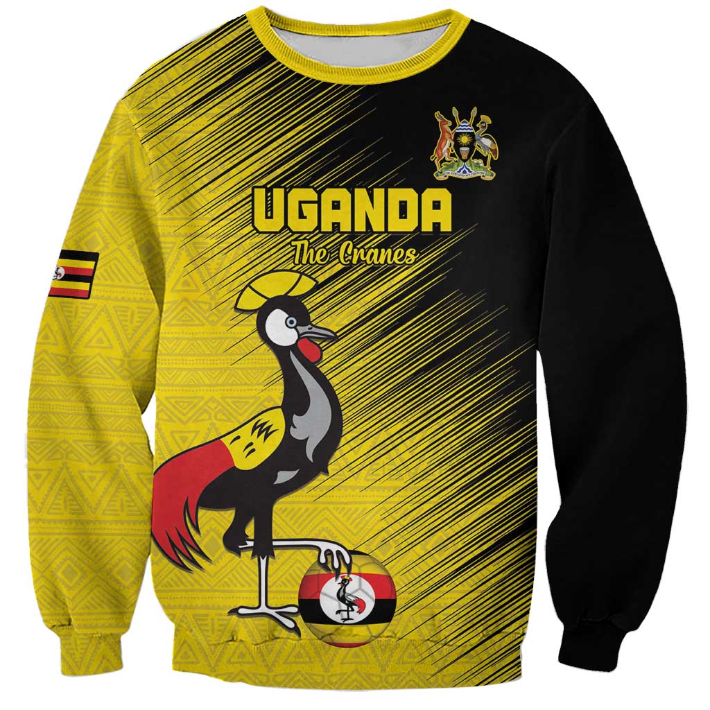 Custom Uganda Football Sweatshirt Black Crowned Crane Mix Grunge Style - Yellow Color