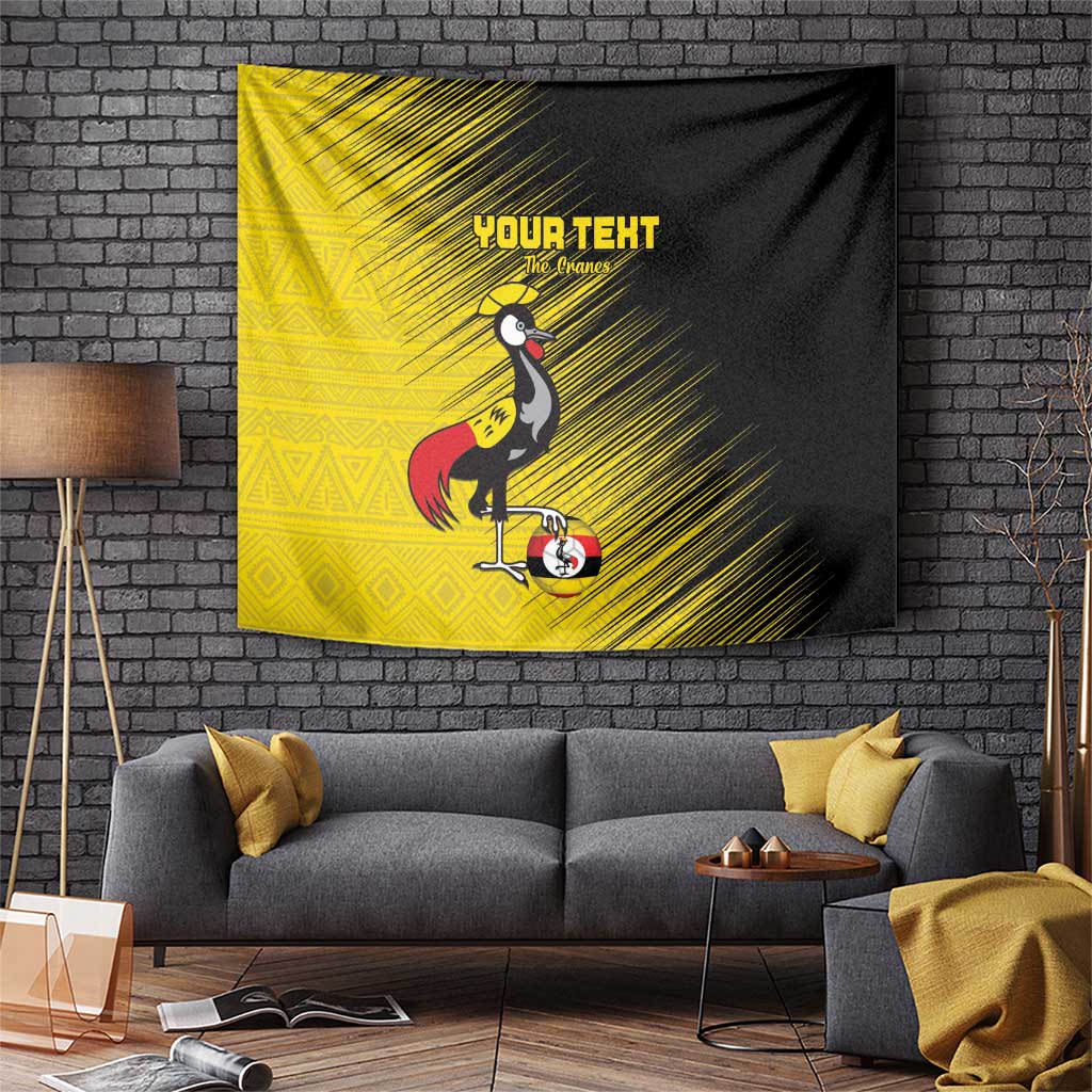 Custom Uganda Football Tapestry Black Crowned Crane Mix Grunge Style - Yellow Color