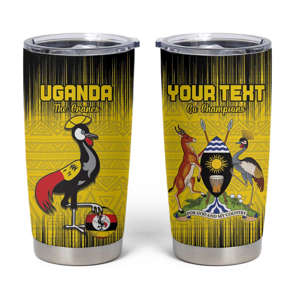 Custom Uganda Football Tumbler Cup Black Crowned Crane Mix Grunge Style - Yellow Color