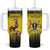 Custom Uganda Football Tumbler With Handle Black Crowned Crane Mix Grunge Style - Yellow Color