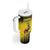 Custom Uganda Football Tumbler With Handle Black Crowned Crane Mix Grunge Style - Yellow Color