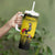 Custom Uganda Football Tumbler With Handle Black Crowned Crane Mix Grunge Style - Yellow Color