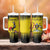 Custom Uganda Football Tumbler With Handle Black Crowned Crane Mix Grunge Style - Yellow Color