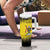 Custom Uganda Football Tumbler With Handle Black Crowned Crane Mix Grunge Style - Yellow Color