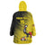 Custom Uganda Football Wearable Blanket Hoodie Black Crowned Crane Mix Grunge Style - Yellow Color