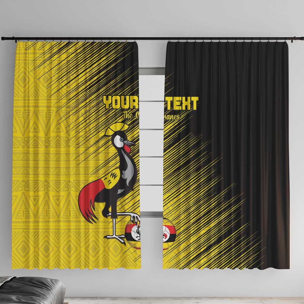 Custom Uganda Football Window Curtain Black Crowned Crane Mix Grunge Style - Yellow Color