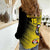 Custom Uganda Football Women Casual Shirt Black Crowned Crane Mix Grunge Style - Yellow Color