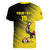 Custom Uganda Football Women V-Neck T-Shirt Black Crowned Crane Mix Grunge Style - Yellow Color