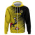 Custom Uganda Football Zip Hoodie Black Crowned Crane Mix Grunge Style - Yellow Color