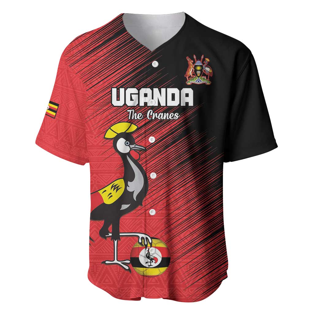 Custom Uganda Football Baseball Jersey Black Crowned Crane Mix Grunge Style - Red Color