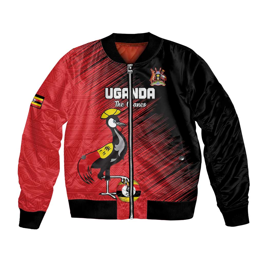 Custom Uganda Football Bomber Jacket Black Crowned Crane Mix Grunge Style - Red Color