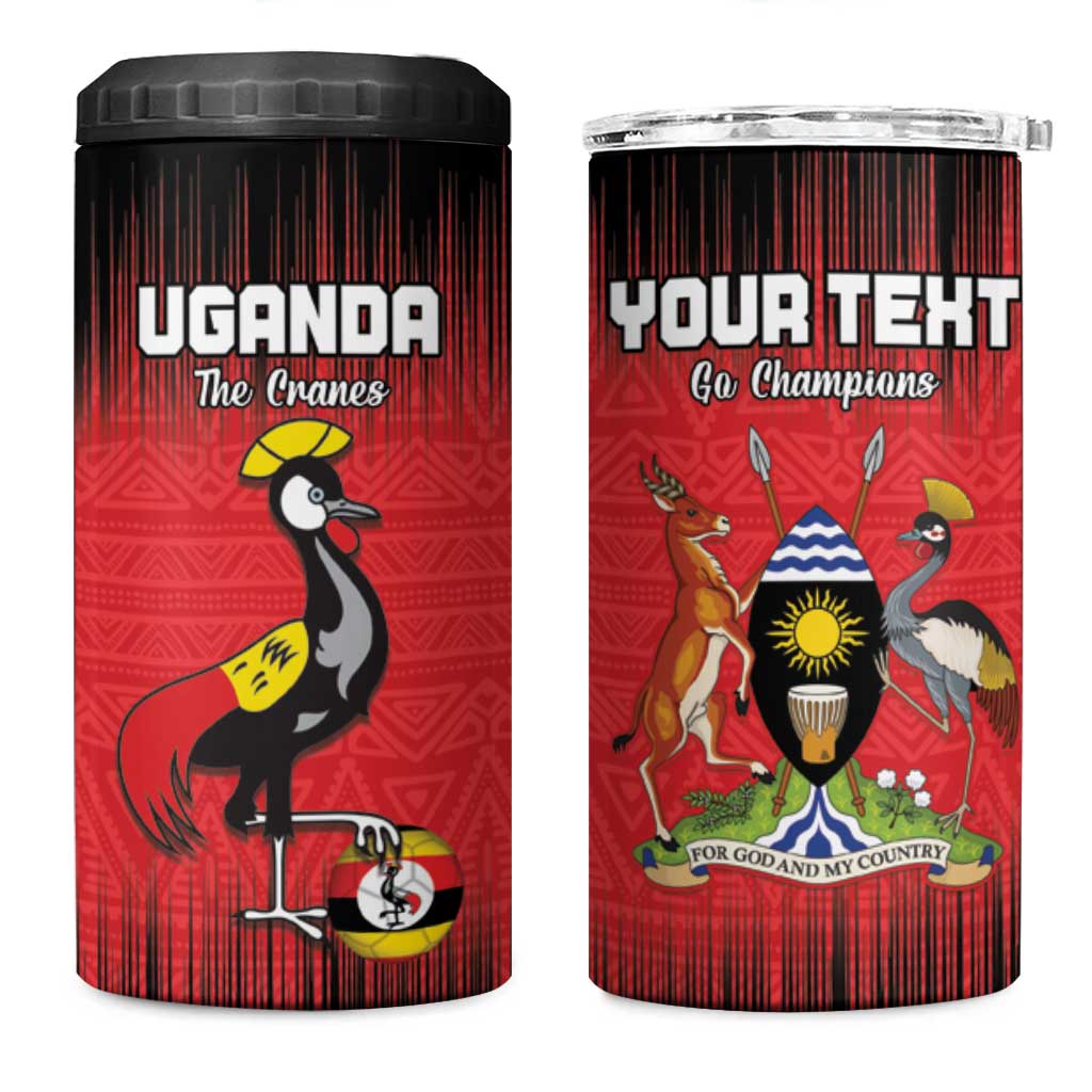 Custom Uganda Football 4 in 1 Can Cooler Tumbler Black Crowned Crane Mix Grunge Style - Red Color