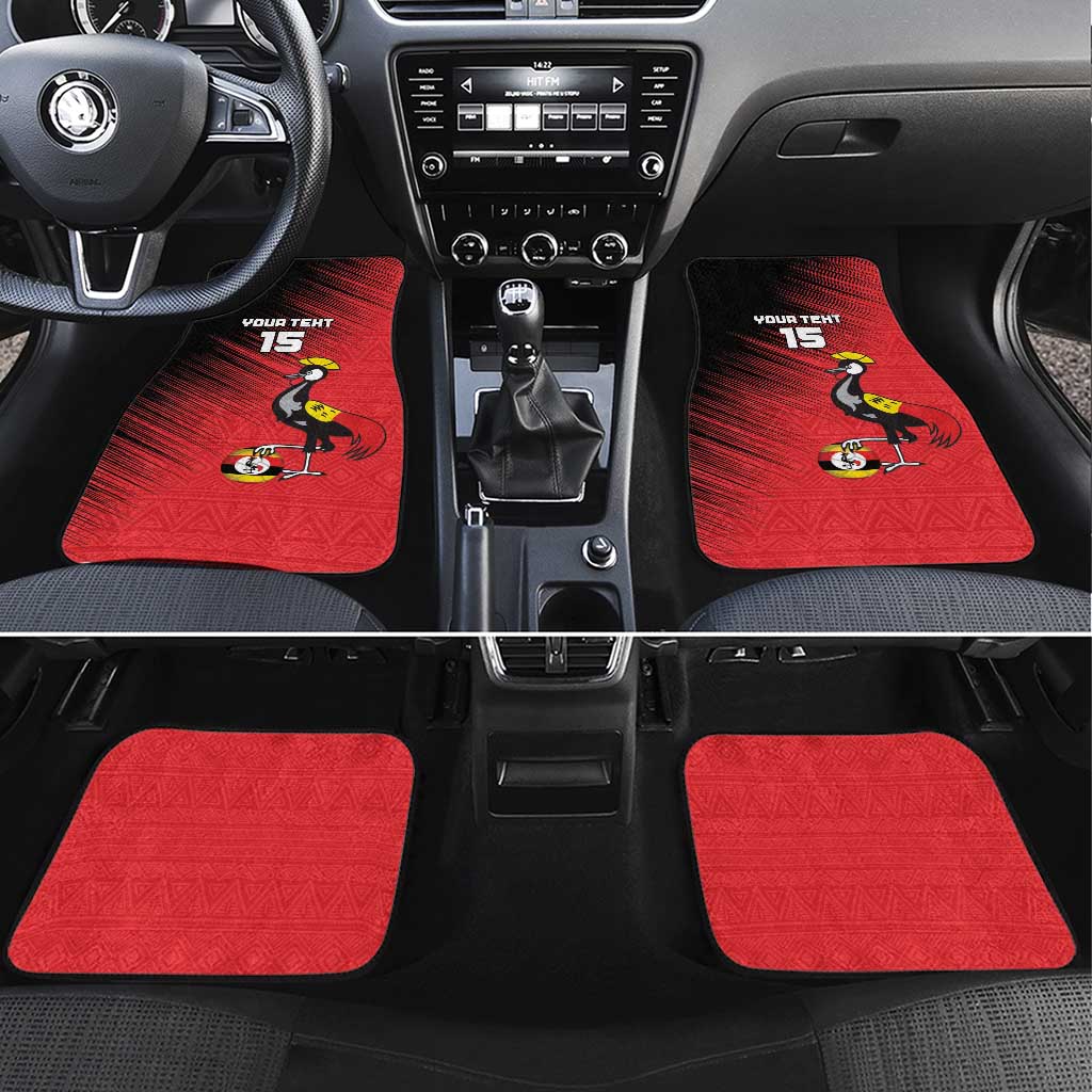 Custom Uganda Football Car Mats Black Crowned Crane Mix Grunge Style - Red Color