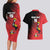 Custom Uganda Football Couples Matching Long Sleeve Bodycon Dress and Hawaiian Shirt Black Crowned Crane Mix Grunge Style - Red Color