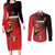 Custom Uganda Football Couples Matching Long Sleeve Bodycon Dress and Long Sleeve Button Shirt Black Crowned Crane Mix Grunge Style - Red Color