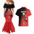 Custom Uganda Football Couples Matching Mermaid Dress and Hawaiian Shirt Black Crowned Crane Mix Grunge Style - Red Color