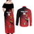 Custom Uganda Football Couples Matching Off Shoulder Maxi Dress and Long Sleeve Button Shirt Black Crowned Crane Mix Grunge Style - Red Color