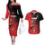 Custom Uganda Football Couples Matching Off The Shoulder Long Sleeve Dress and Hawaiian Shirt Black Crowned Crane Mix Grunge Style - Red Color