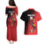 Custom Uganda Football Couples Matching Puletasi and Hawaiian Shirt Black Crowned Crane Mix Grunge Style - Red Color