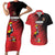 Custom Uganda Football Couples Matching Short Sleeve Bodycon Dress and Hawaiian Shirt Black Crowned Crane Mix Grunge Style - Red Color