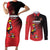 Custom Uganda Football Couples Matching Short Sleeve Bodycon Dress and Long Sleeve Button Shirt Black Crowned Crane Mix Grunge Style - Red Color