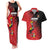 Custom Uganda Football Couples Matching Tank Maxi Dress and Hawaiian Shirt Black Crowned Crane Mix Grunge Style - Red Color