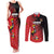 Custom Uganda Football Couples Matching Tank Maxi Dress and Long Sleeve Button Shirt Black Crowned Crane Mix Grunge Style - Red Color