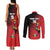 Custom Uganda Football Couples Matching Tank Maxi Dress and Long Sleeve Button Shirt Black Crowned Crane Mix Grunge Style - Red Color