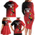 Custom Uganda Football Family Matching Long Sleeve Bodycon Dress and Hawaiian Shirt Black Crowned Crane Mix Grunge Style - Red Color