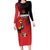 Custom Uganda Football Family Matching Long Sleeve Bodycon Dress and Hawaiian Shirt Black Crowned Crane Mix Grunge Style - Red Color