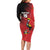 Custom Uganda Football Family Matching Long Sleeve Bodycon Dress and Hawaiian Shirt Black Crowned Crane Mix Grunge Style - Red Color