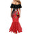 Custom Uganda Football Family Matching Mermaid Dress and Hawaiian Shirt Black Crowned Crane Mix Grunge Style - Red Color