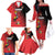 Custom Uganda Football Family Matching Off The Shoulder Long Sleeve Dress and Hawaiian Shirt Black Crowned Crane Mix Grunge Style - Red Color