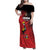 Custom Uganda Football Family Matching Off Shoulder Maxi Dress and Hawaiian Shirt Black Crowned Crane Mix Grunge Style - Red Color