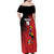 Custom Uganda Football Family Matching Off Shoulder Maxi Dress and Hawaiian Shirt Black Crowned Crane Mix Grunge Style - Red Color