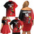 Custom Uganda Football Family Matching Off Shoulder Short Dress and Hawaiian Shirt Black Crowned Crane Mix Grunge Style - Red Color