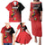 Custom Uganda Football Family Matching Puletasi and Hawaiian Shirt Black Crowned Crane Mix Grunge Style - Red Color