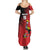 Custom Uganda Football Family Matching Summer Maxi Dress and Hawaiian Shirt Black Crowned Crane Mix Grunge Style - Red Color