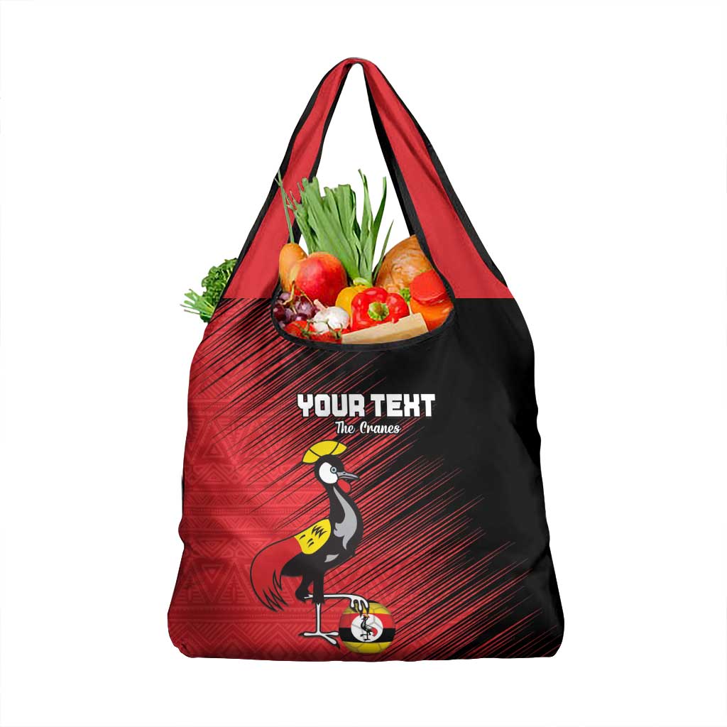 Custom Uganda Football Grocery Bag Black Crowned Crane Mix Grunge Style - Red Color